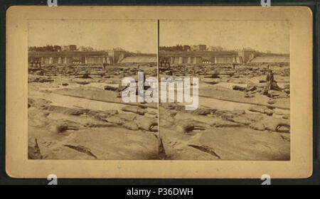 . Connecticut River Dam at low water, boys posing on rocks in foreground.  Coverage: 1869?-1910?. Source Imprint: 1869?-1910?. Digital item published 8-31-2005; updated 2-12-2009. 75 Connecticut River Dam at low water, boys posing on rocks in foreground, by Milan P. Warner Stock Photo