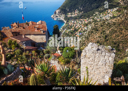 View from Eze village on French Riviera - Cote d'Azur to Mediterranean Sea in France Stock Photo