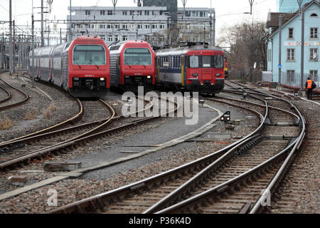 Zurich, Switzerland, S-Bahn trains of the Swiss Federal Railways are on sidings Stock Photo