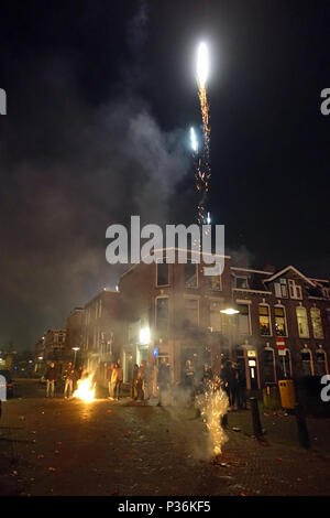 Utrecht, Netherlands, people are celebrating New Year's Eve on the street Stock Photo