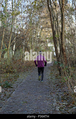 Berlin, Germany, man is jogging down a park path Stock Photo