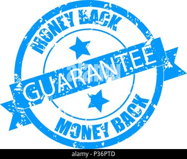 Guarantee money back stamp print. Imprint scratched, guarantee notification cash back, vector illustration Stock Vector