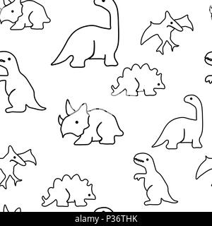 Seamless pattern from dinosaurs. Vector illustration. Isolated on a white background. Stock Vector