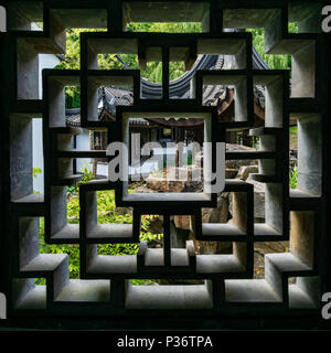 Chinese style pattern on wall panels at Suzhou garden, China Stock Photo