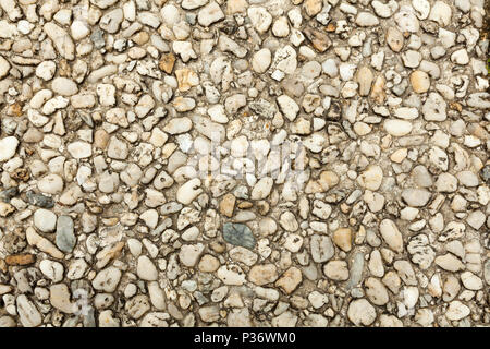 Pebble stone floor tile seamless background. Cement mixed gravel pebble stone floor texture. Wet round pebble stone rock floor in dramatic lighting Stock Photo