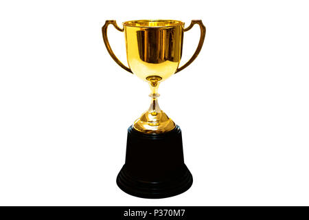 Golden cup isolate on background.Copy space.Clipping path. Stock Photo
