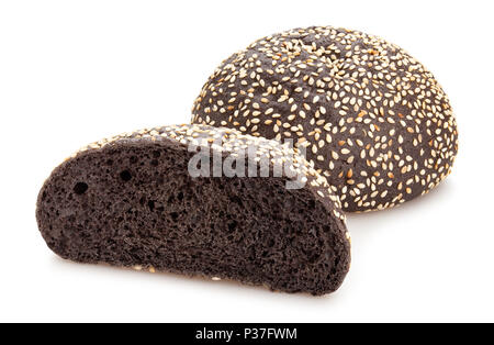 sliced black sandwich bun path isolated Stock Photo