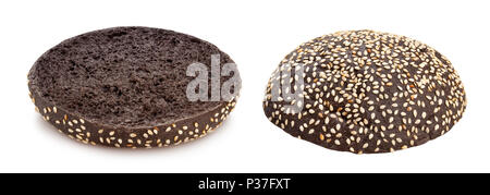 sliced black sandwich bun path isolated Stock Photo
