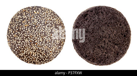 sliced black sandwich bun path isolated Stock Photo