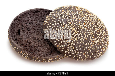 sliced black sandwich bun path isolated Stock Photo