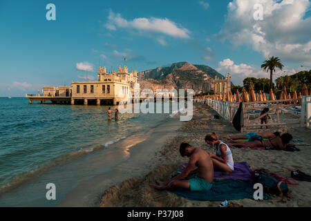 View of Mondello beach in Palermo, Sicily Stock Photo