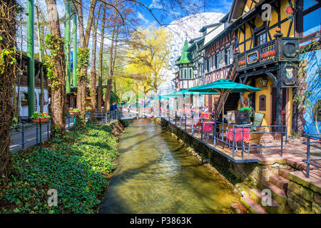 RUST, GERMANY - March 31, 2018 - Guests in Europa-Park. Europa-Park is a second largest park resort in Europe. Stock Photo