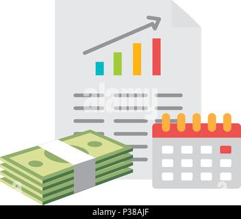bills dollars with document and calendar vector illustration design Stock Vector
