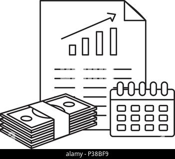bills dollars with document and calendar vector illustration design Stock Vector