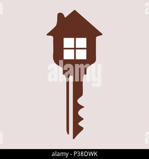 The key with the silhouette of the house. Vector illustration. Stock Vector