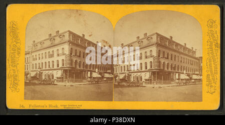 . Fullerton's block, corner Dearborn and Washington Streets. Alternate Title: Views in Chicago and vicinity. 54.  Coverage: 1865?-1920?. Source Imprint: 1865?-1920?. Digital item published 3-9-2006; updated 2-12-2009. 116 Fullerton's block, corner Dearborn and Washington Streets, by P. B. Greene Stock Photo