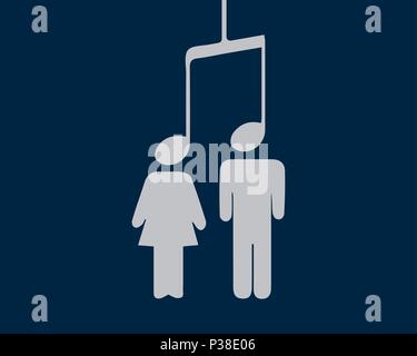 An image of a note on the ends of which are silhouettes of a man and a woman. Vector illustration. Music unites people. Stock Vector