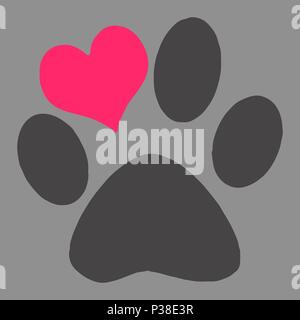 The foot of the pet s foot, which, instead of one finger, has a heart. Vector illustration. Stock Vector