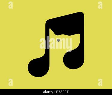 Silhouette of a dog inside an image of a musical note. Vector illustration on a yellow bright background. Stock Vector