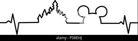 Disneyland one line. Simple vector illustration. Black-and-white picture. Stock Vector