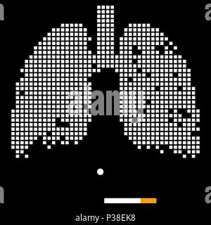 Destruction of lungs under the influence of cigarettes. Vectorial illustration. White checkered lungs on a black background. Stock Vector