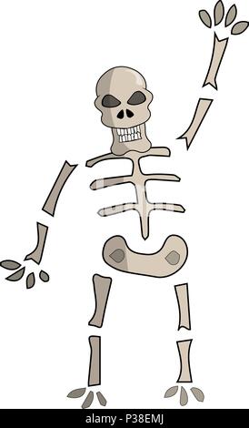 Cartoon skeleton waves a hand. Vector Illustration. Isolated on a white background. Stock Vector