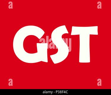 Vector lettering Goods and Services Tax. White letters on a red background. Stock Vector