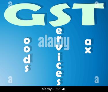 Text of Goods Services Tax. Vector illustration. A white lettering on a blue background with a gradient. Stock Vector