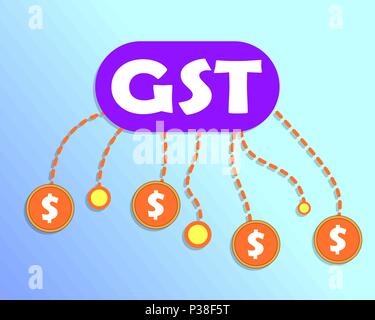 Text of Goods Services Tax. The plan on a blue background with a gradient. Vector illustration. Stock Vector