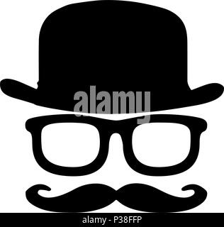 The mans silhouette consisting of a hat, glasses and moustaches. A vector illustration by day of the father. Isolated on a white background. Stock Vector
