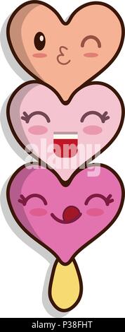 Ice cream hearts on a stick. Ice cream with a cheerful mug. Vector illustration. Isolated on a white background. Stock Vector