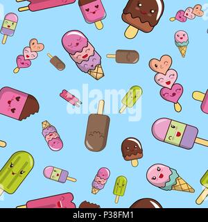 Pattern from ice cream on a blue background. Lovely vector illustration. Stock Vector