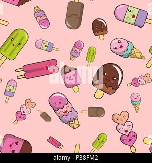 Pattern from ice cream on a pink background. Lovely vector illustration. Stock Vector