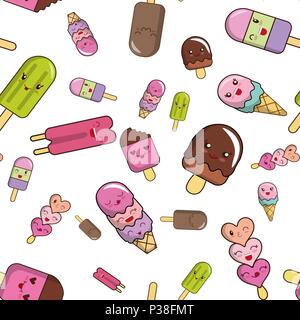Pattern from ice cream without background. Lovely vector illustration. Stock Vector