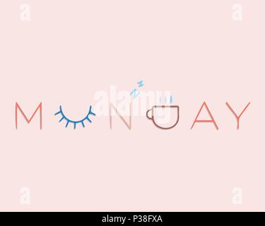 Beautiful lettering Monday. Vector illustration of the text. Gentle pink background. Stock Vector