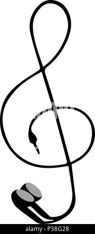 Treble clef from earphones. Vector illustration. Isolated on a white background. Stock Vector