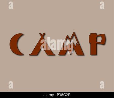 Vector lettering CAMP. Abstract text for summer, rest, active recreation, travel Stock Vector