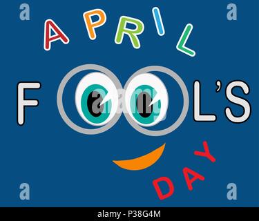 Card by April Fools Day. Bright vector card with an inscription. Blue background. Stock Vector