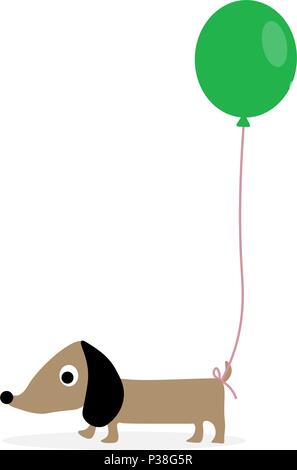 Dog with a green balloon. Vector illustration. Isolated on a white background. Stock Vector