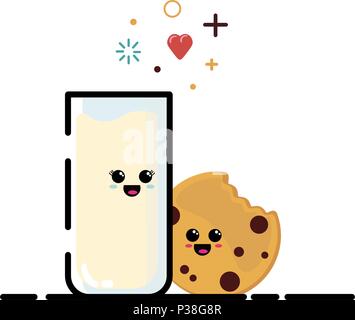 Glass of milk and cookies. Cheerful vector illustration. Isolated on a white background. Stock Vector
