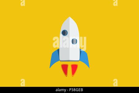 A cartoon rocket on a yellow background. Vector illustration of a space rocket. Stock Vector