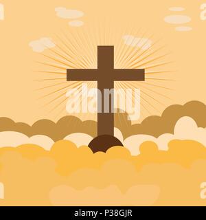 The vector illustration devoted to Good Friday and Easter. The holy cross flying in clouds. Stock Vector