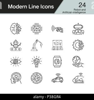 Robot and Artificial-intelligence icons. Modern line design set 24. For presentation, graphic design, mobile application, web design, infographics. Ve Stock Vector