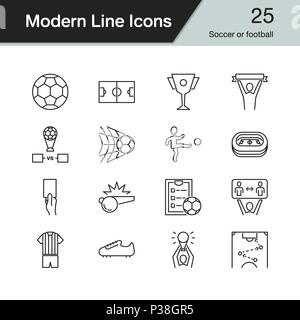Soccer or football icons. Modern line design set 25. For presentation, graphic design, mobile application, web design, infographics. Vector illustrati Stock Vector