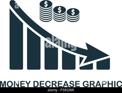 Money Decrease Graphic icon. Mobile app, printing, web site icon. Simple element sing. Monochrome Money Decrease Graphic icon illustration. Stock Vector