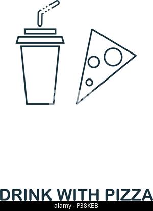 Simple outline Drink With Pizza icon. Pixel perfect linear element. Drink With Pizza icon outline style for using in mobile app, web UI, print. Stock Vector