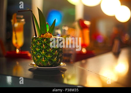 Pina colada cocktail on bar counter Stock Photo