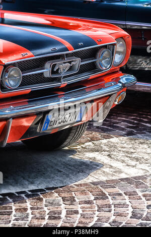 Fano lido , ITALY - june 10 - 2018 : vintage mustang old car in historical exposure in fano lido summer 2018 Stock Photo