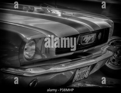 Fano lido , ITALY - june 10 - 2018 : vintage mustang old car in historical exposure in fano lido summer 2018 Stock Photo