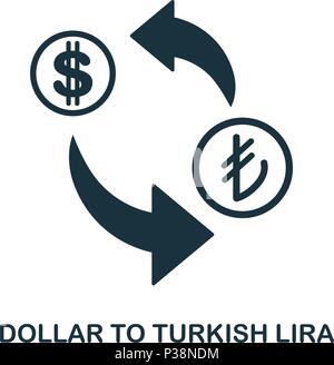 Dollar To Turkish Lira icon. Mobile app, printing, web site icon. Simple element sing. Monochrome Dollar To Turkish Lira icon illustration. Stock Vector